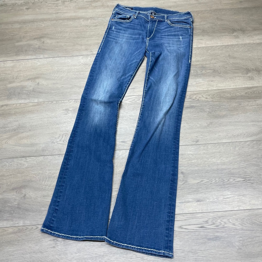 True Religion Becca Jeans Women 29 Blue Mid Rise Bootcut Contrast Stitch